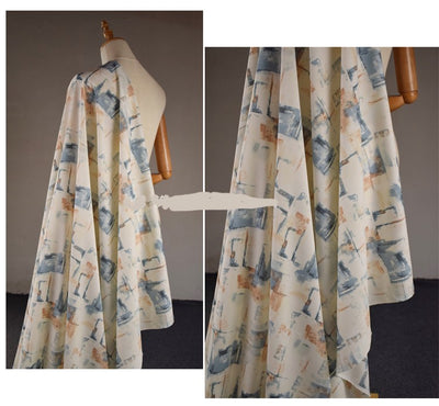 Off-white Abstract Ink Glossy Plain Satin Spring And Summer Shirt Hanfu Robe Handmade Fabric