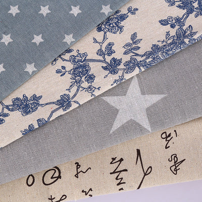 Artistic Star Blue And White Porcelain Printed Linen Pattern Polyester Cotton Fabric