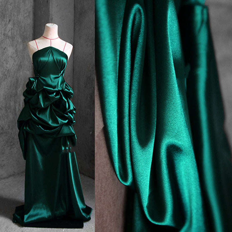 Dark Green Silky Satin Wedding Dress Fabric