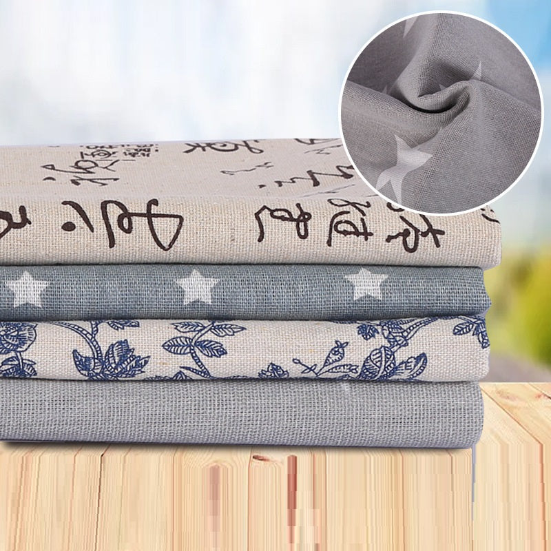 Artistic Star Blue And White Porcelain Printed Linen Pattern Polyester Cotton Fabric